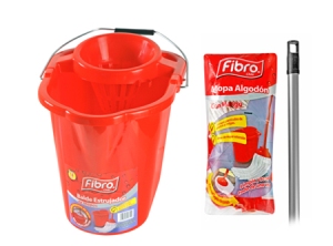 BALDE C/ESCURRIDOR 14 LT +MOPA+MANGO FIBRO