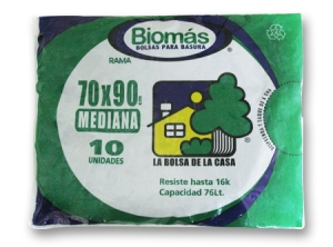 BOLSA BASURA 70 X 90 BIOMAS 10 UNID. 21 MIC.16 KG