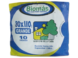 BOLSA BASURA 80 X 110 BIOMAS 10 UNID. 24 MIC.26 K
