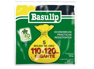 BOLSA BASURA 110 X 120 TRAB.PES.90M BASULIP 5 UNI