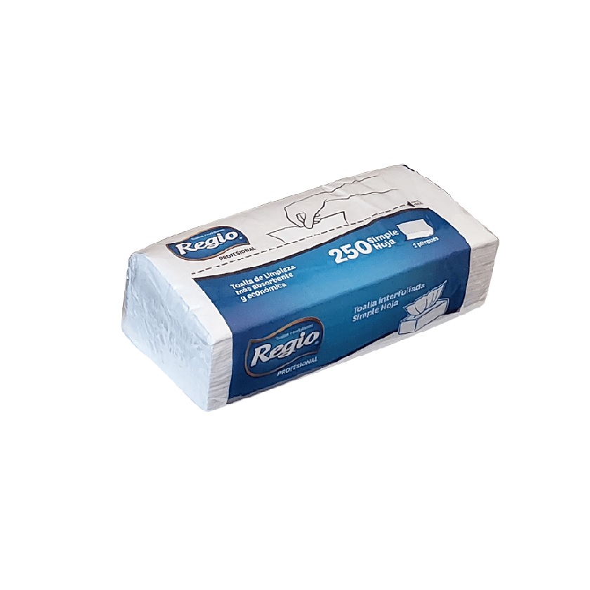 TOALLA DE PAPEL REGIO INTERFOLIADA HOJA SIMPLE 250 UNIDADES