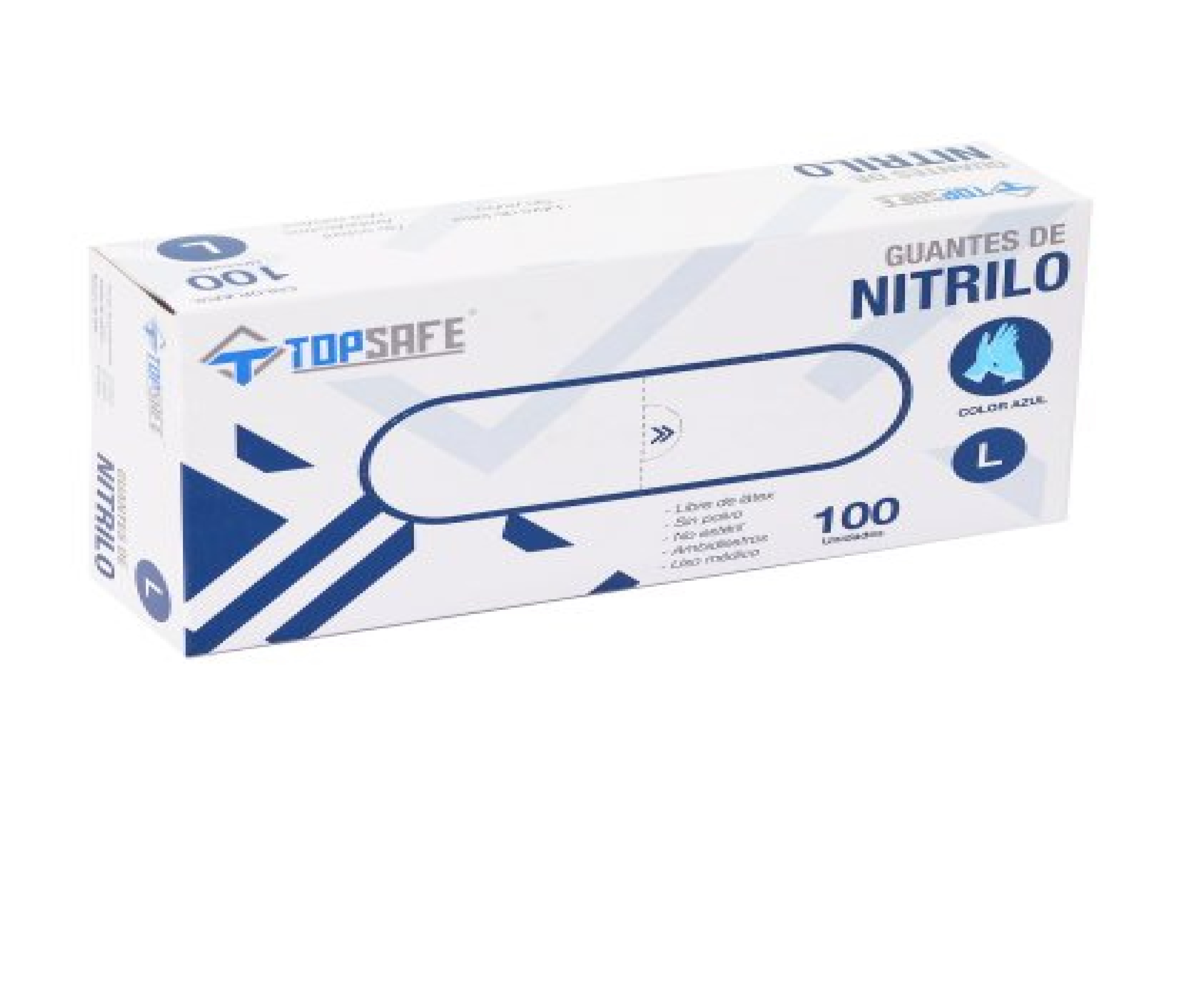 Guantes de Nitrilo TopSafe Examinación Sin Polvo Talla L Azul