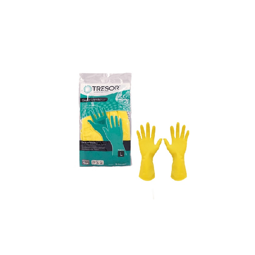 Guantes de Látex Tresor Doméstico Gamuzado Talla L Amarillo