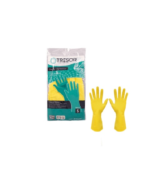 Guantes de Látex Tresor Doméstico Gamuzado Talla S Amarillo