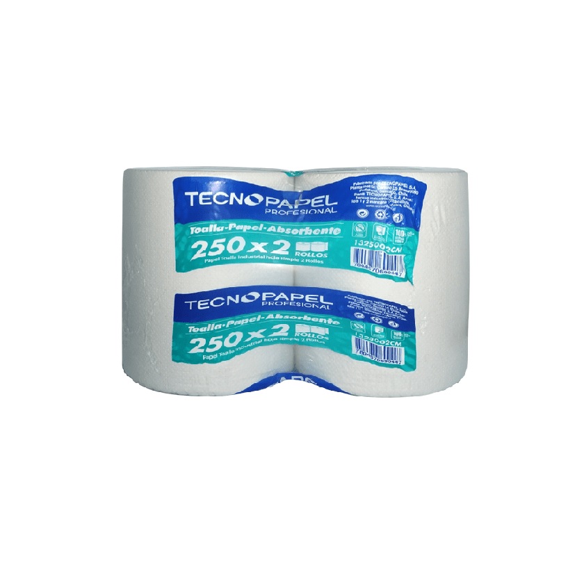 Toalla de Papel Tecnopapel Jumbo 2 Rollos 250 m Hoja Simple