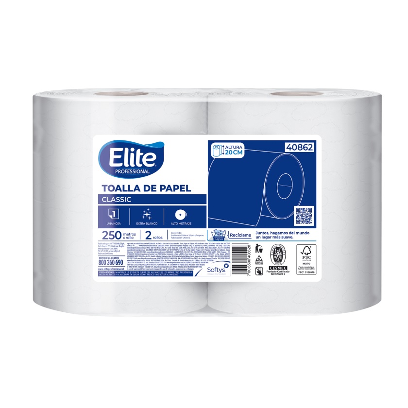 Toalla de Papel Elite Económico 2 Rollos 250 m Hoja Simple