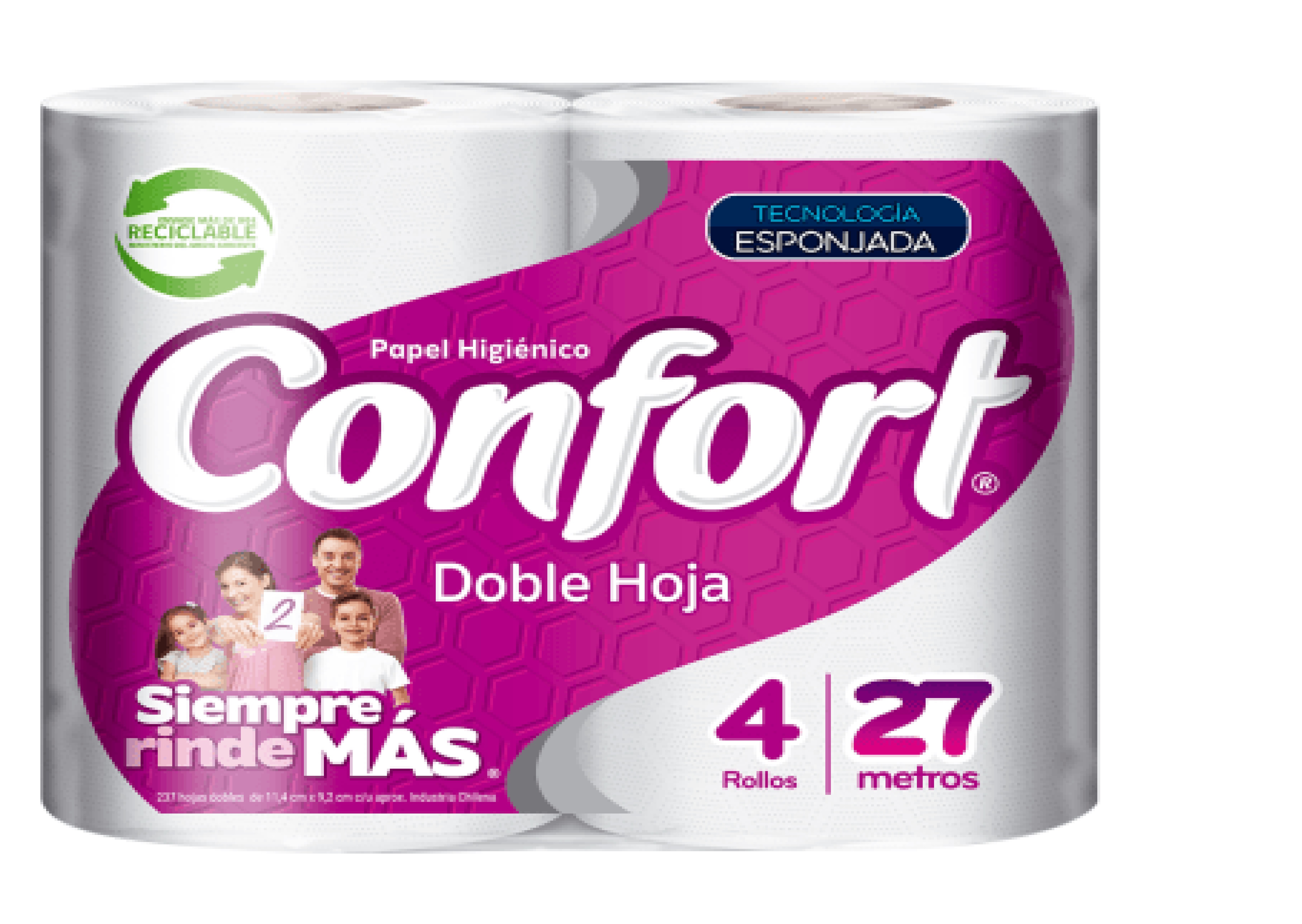 Papel Higiénico Confort Doble Hoja 4 Rollos 27 m