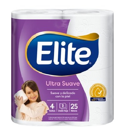 Papel Higiénico Elite Ultra Suave Doble Hoja 4 Rollos 25 m