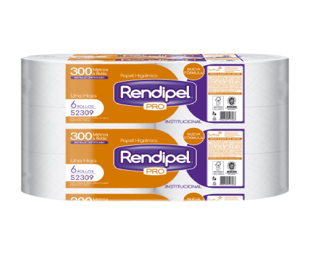 Papel Higiénico Rendipel Pro Hoja Simple 6 Rollos 300 m