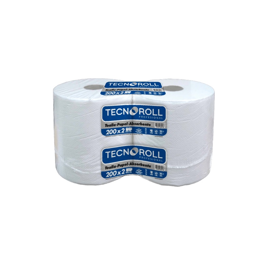 Toalla de Papel Tecnoroll Jumbo 2 Rollos 200 m Hoja Simple