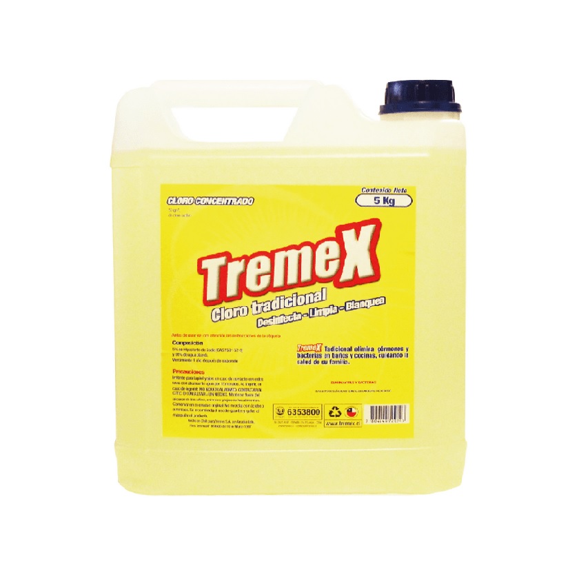 Cloro Tremex Tradicional Concentrado 5% Hipoclorito de Sodio 5 L