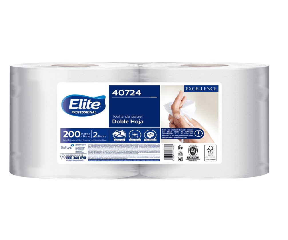 Toalla de Papel Elite 2 Rollos 200 m Doble Hoja