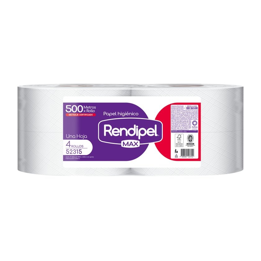 Papel Higiénico Rendipel Max Hoja Simple 4 Rollos 500 M