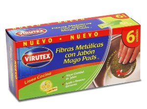 MAGO PADS 6 ROLL.C/JABON LANA ACERO OLLA VIRUTEX