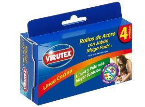 MAGO PADS 4 ROLL.C/JABON LANA ACERO OLLA VIRUTEX
