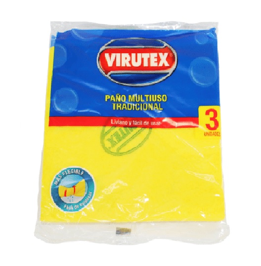 Paño Absorbente Virutex Multiuso 36x36 cm Amarillo Paquete de 3 Unidades