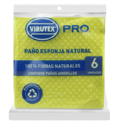 Paño Esponja Virutex Pro 18x18 cm Amarillo 6 Unidades