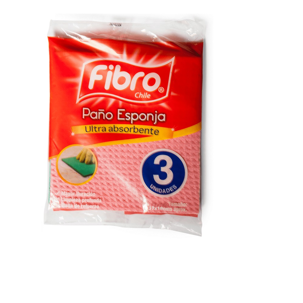 PAÑO ABSORBENTE ESPONJA FIBRO MULTIUSO 18X20 3 UNIDADES