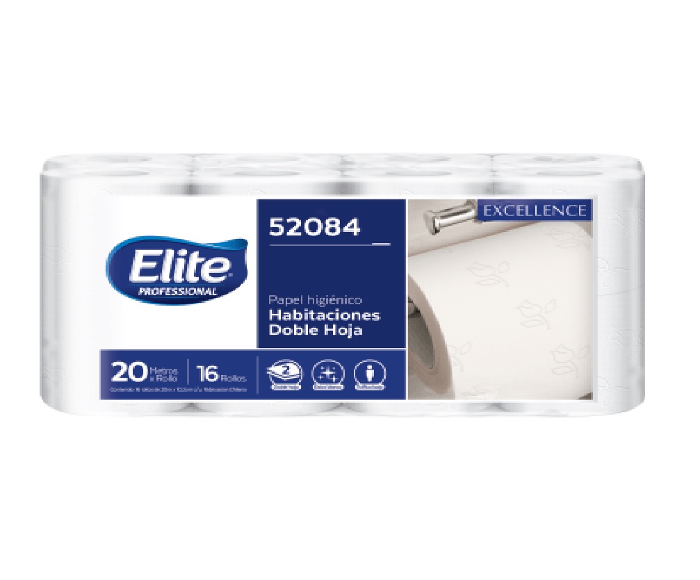 Papel Higiénico Elite Excellence Habitaciones Doble Hoja 16 Rollos 20 M