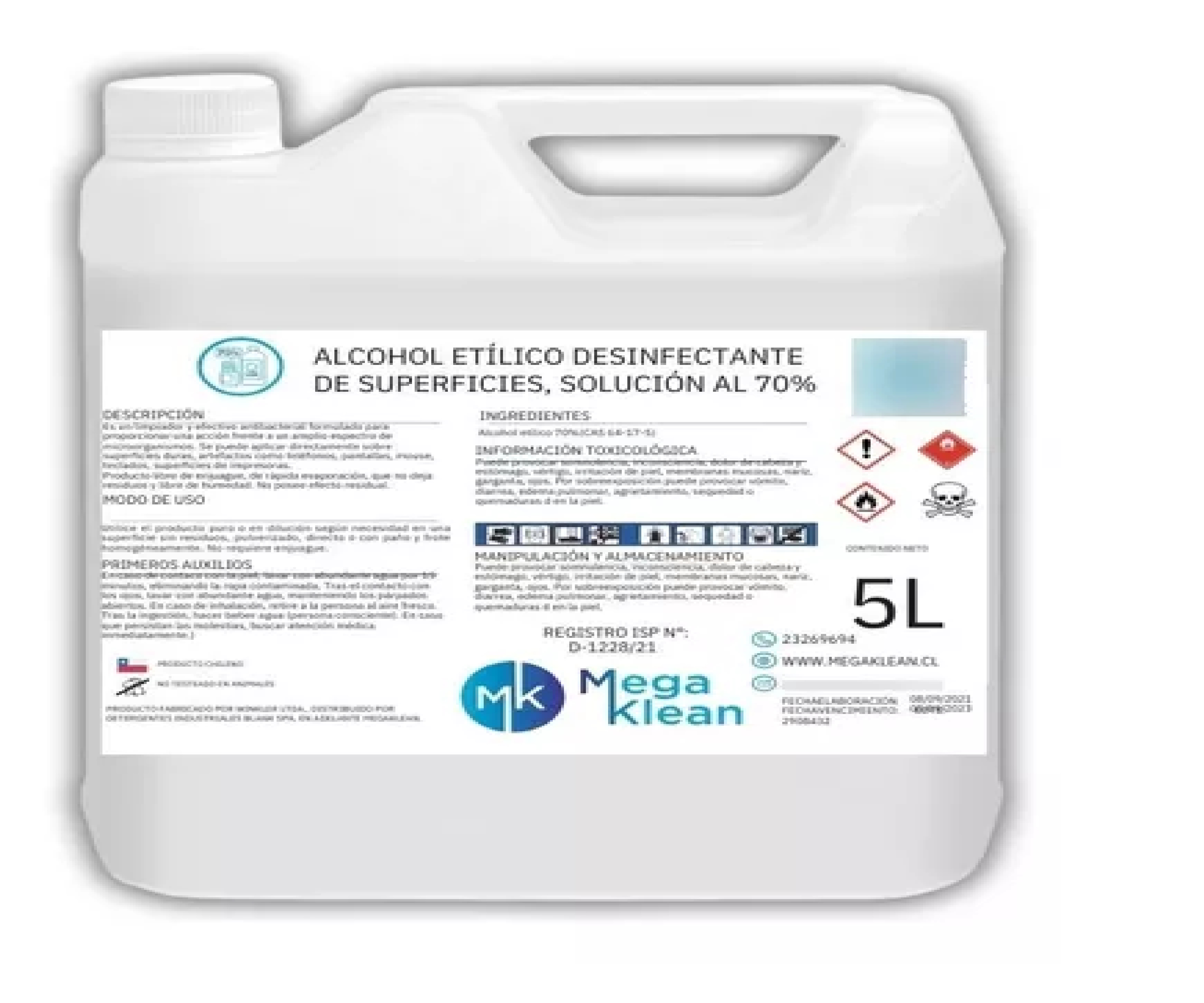 ALCOHOL AL 70% 5 LITROS CERTIFICADO ISP