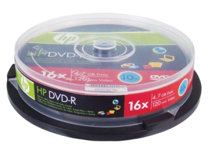 DVD-R GRABABLE 10 UN. 4.7 GB 16X HP. TORTA