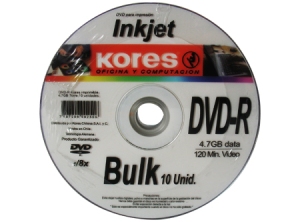DVD-R GRABABLE 10 UN. 4.7 GB KORES IMPRIMIBLE BUL