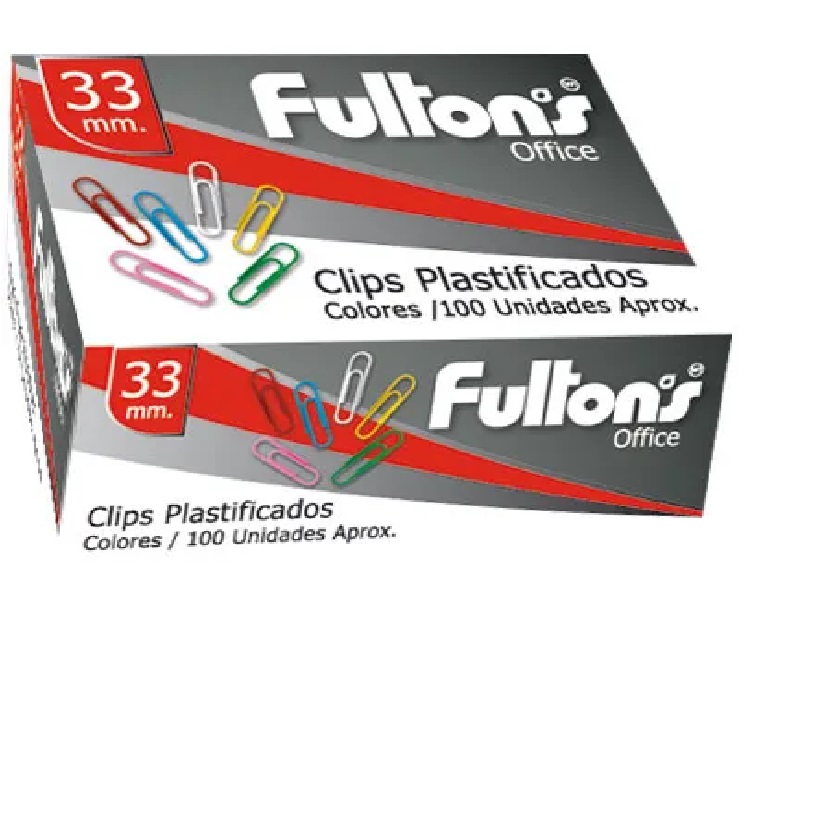 CLIP COLORES SURTIDO 33 MM PLASTICO CAJA 100 UNIDADES FULTONS