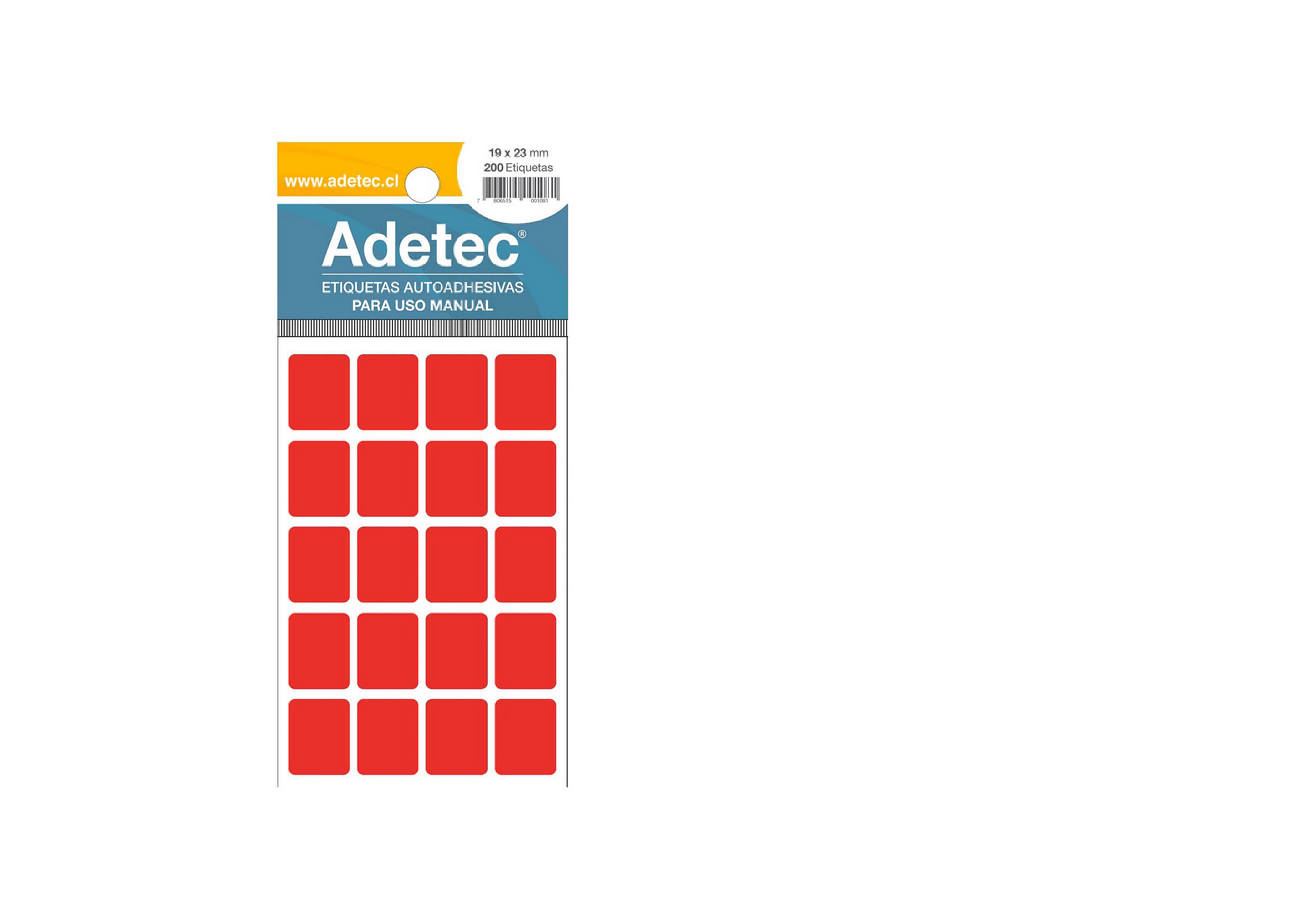 Etiqueta Manual Adetec Roja 19X23 mm 10 Hojas 200 Unidades