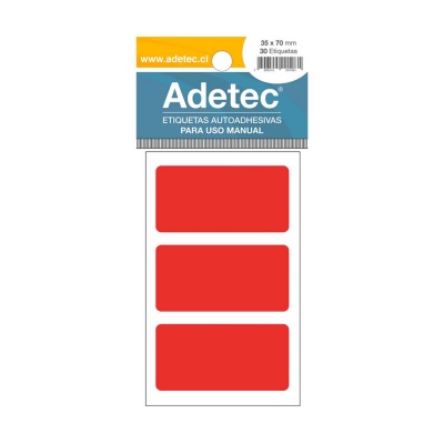 ETIQUETA MANUAL ADETEC ROJA 35X70 MM 10 HOJAS