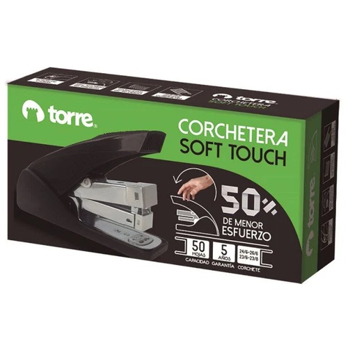 CORCHETERA SOFT TOUCH 50 HOJAS 26/6 NEGRO - TORRE