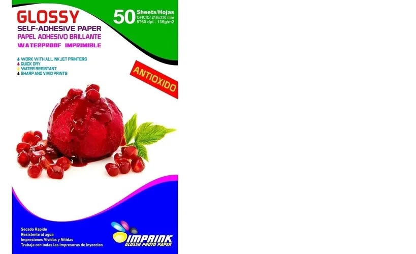 PAPEL ADHESIVO FOTO ANTIOXIDO GLOSSY OFICIO 135G 50 HOJAS