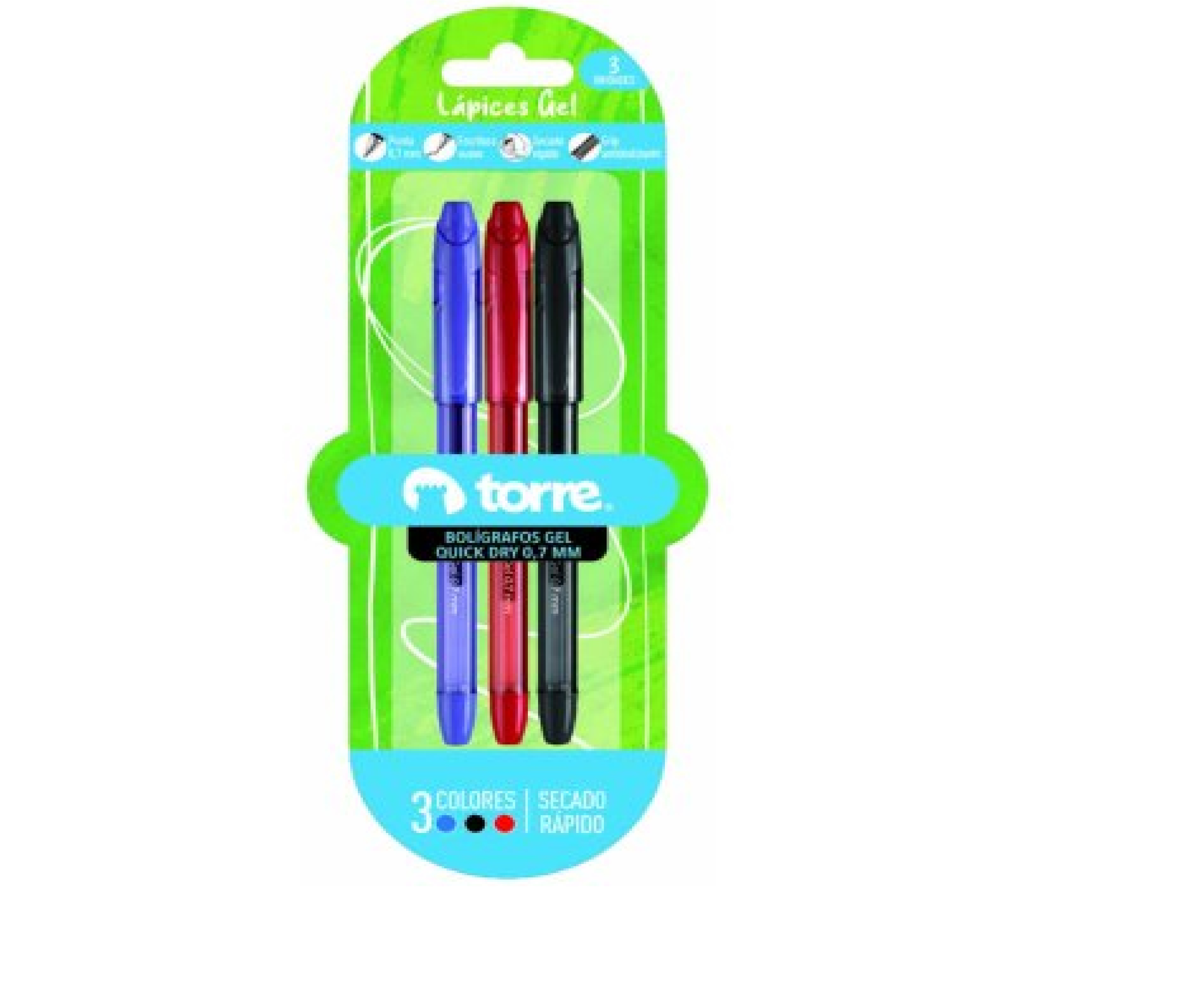 Bolígrafo Gel Torre Quick Dry 0.7 mm Blíster de 3 Colores