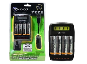 CARGADOR DE PILAS 4 AA.AAA 12V USB MICROLAB