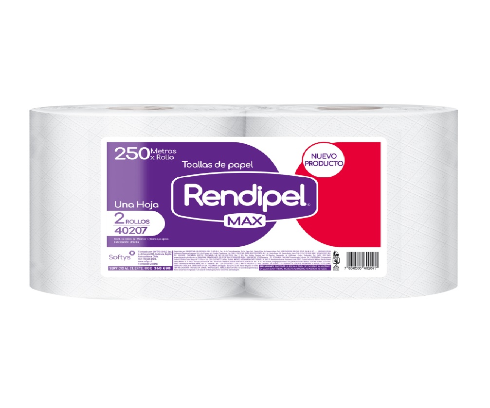 Toalla de Papel Rendipel Max 2 Rollos 250 m Hoja Simple