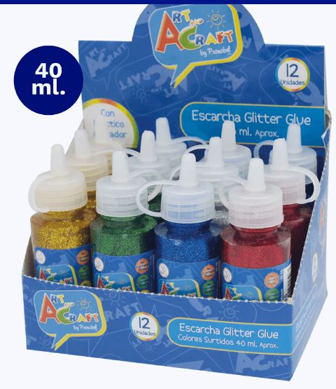 ESCARCHA GLITTER GLUE 40 ML ART & CRAFT CAJA X 12 UNIDADES