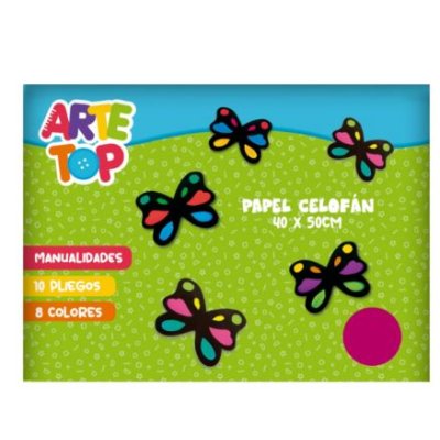 CARPETA CON PAPEL CELOFAN ARTE TOP 10 PLIEGOS 8 COLORES