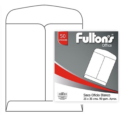 SOBRE SACO OFICIO BLANCO FULTONS 25X35 CM 90 GR PRECIO X UNIDAD