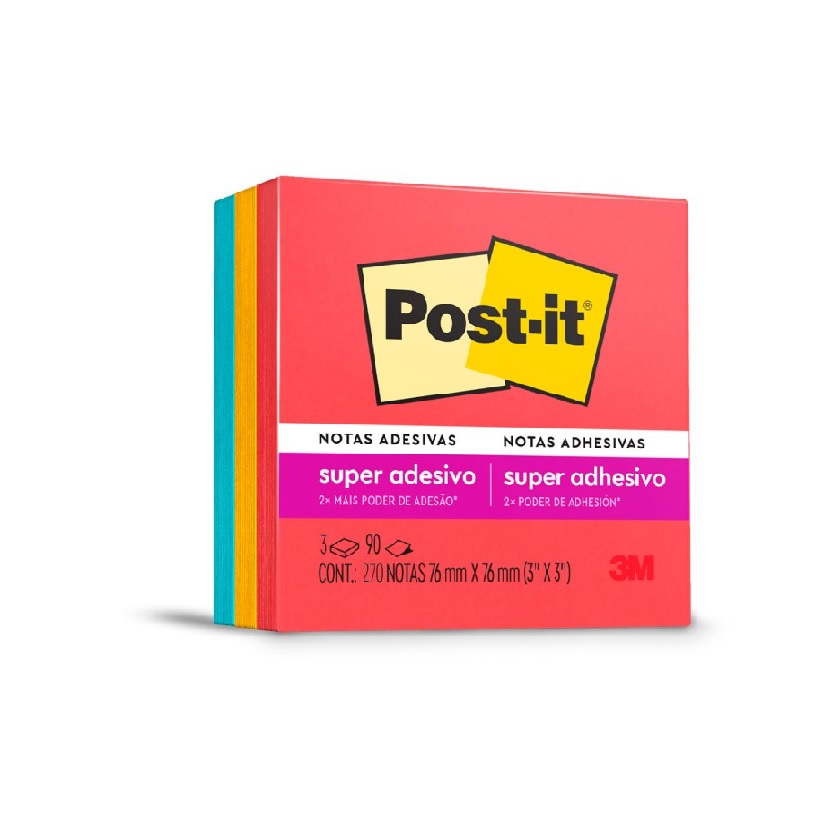 Notas Adhesivas 3M Post-It Super Sticky 3 Colores 76x76 Mm 270 Hojas
