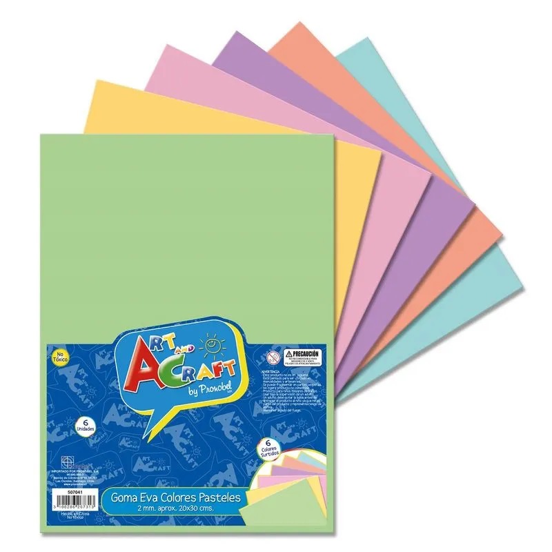 GOMA EVA COLORES PASTEL 6 LAMINAS 6 COLORES 20 X 30 CM
