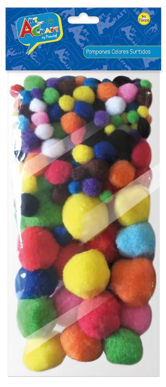 POMPONES COLORES SURTIDOS BOLSA 130 UNIDADES ART & CRAFT