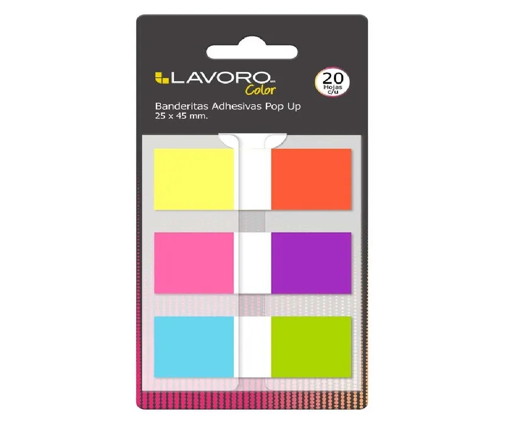 BANDERITAS POP UP 25 X 45 MM 3 UNIDADES 6 COLORES 20 HOJAS