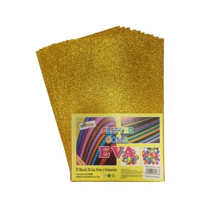 Goma Eva Offione Glitter Dorado 20x30 cm Paquete de 10 Unidades