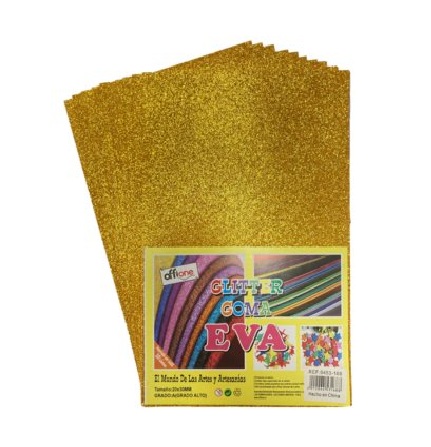 GOMA EVA OFFIONE GLITTER DORADO 40X60 CM PAQUETE DE 10 UNIDADES