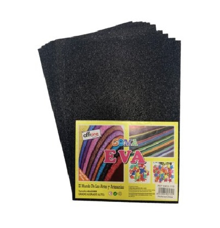 GOMA EVA OFFIONE GLITTER NEGRO 40X60 CM PAQUETE DE 10 UNIDADES