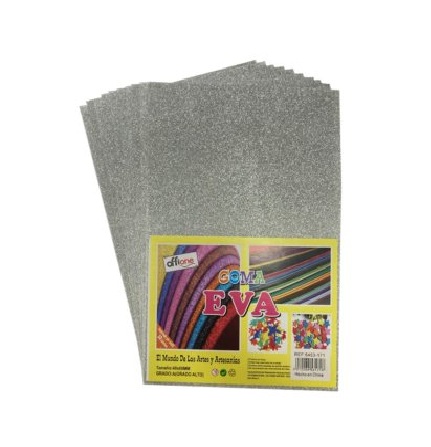 Goma Eva Offione Glitter Plateado 40X60 Cm Paquete de 10 Unidades