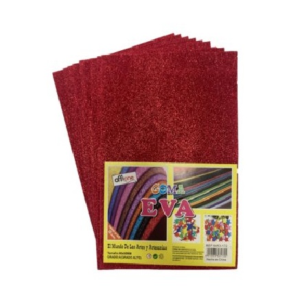 GOMA EVA OFFIONE GLITTER ROJO 40X60 CM PAQUETE DE 10 UNIDADES