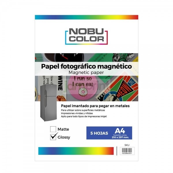 PAPEL FOTO MAGNETICO GLOSSY A4 - 5 HOJAS NOBUCOLOR