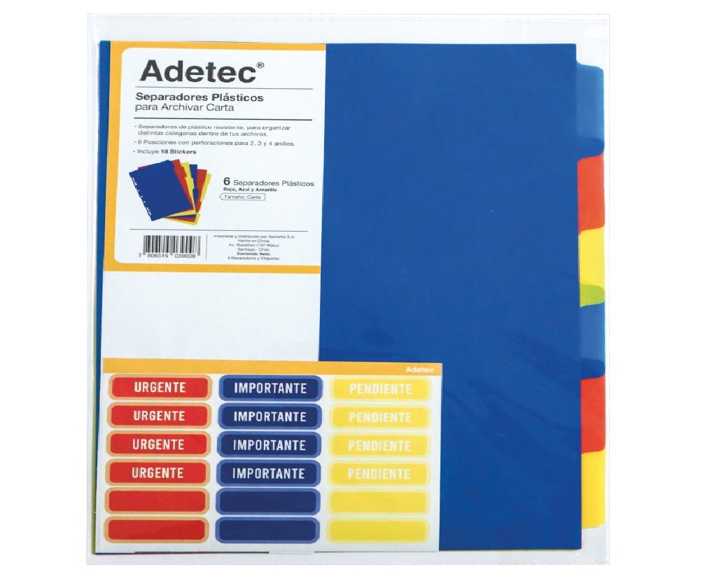 Separador Carta Adetec Plástico 6 Divisiones