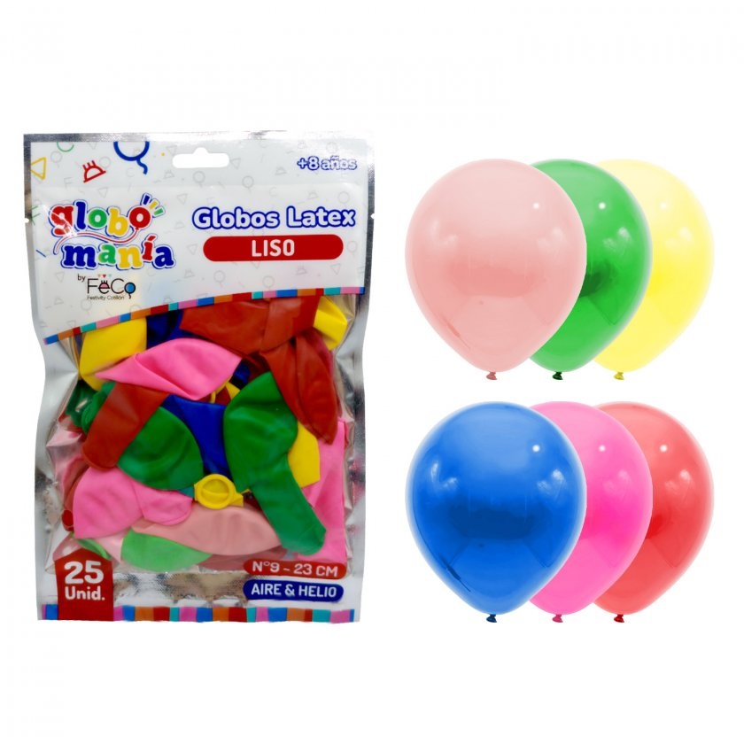 GLOBO GLOBOMANIA N 9 LISO COLORES SURTIDOS 25 UNIDADES