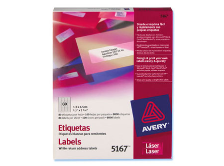 ETIQUETA AVERY 5167 13X 45 BL LASER 80XHJ 100HJ